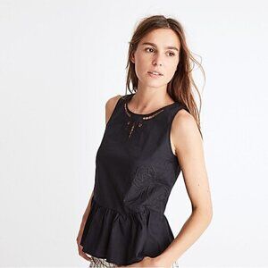 Madewell Black Embroidered Peplum Tank Top S